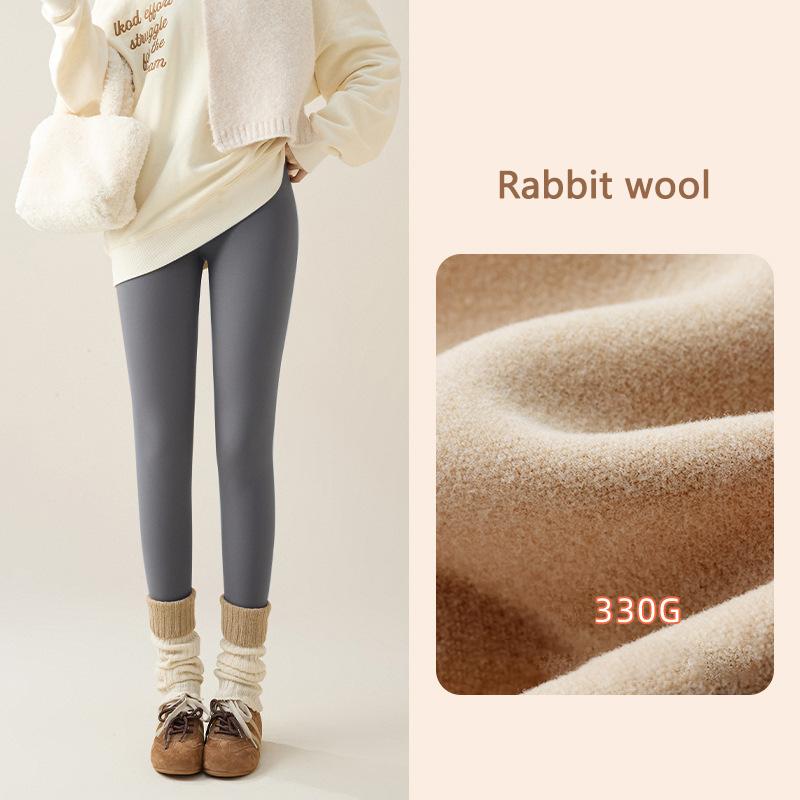 Autumn Winter Rabbit Fleece Sharkskin Leggings Women Casual Basic Thicken Warm Leggings Brown Fleece Lined Tights