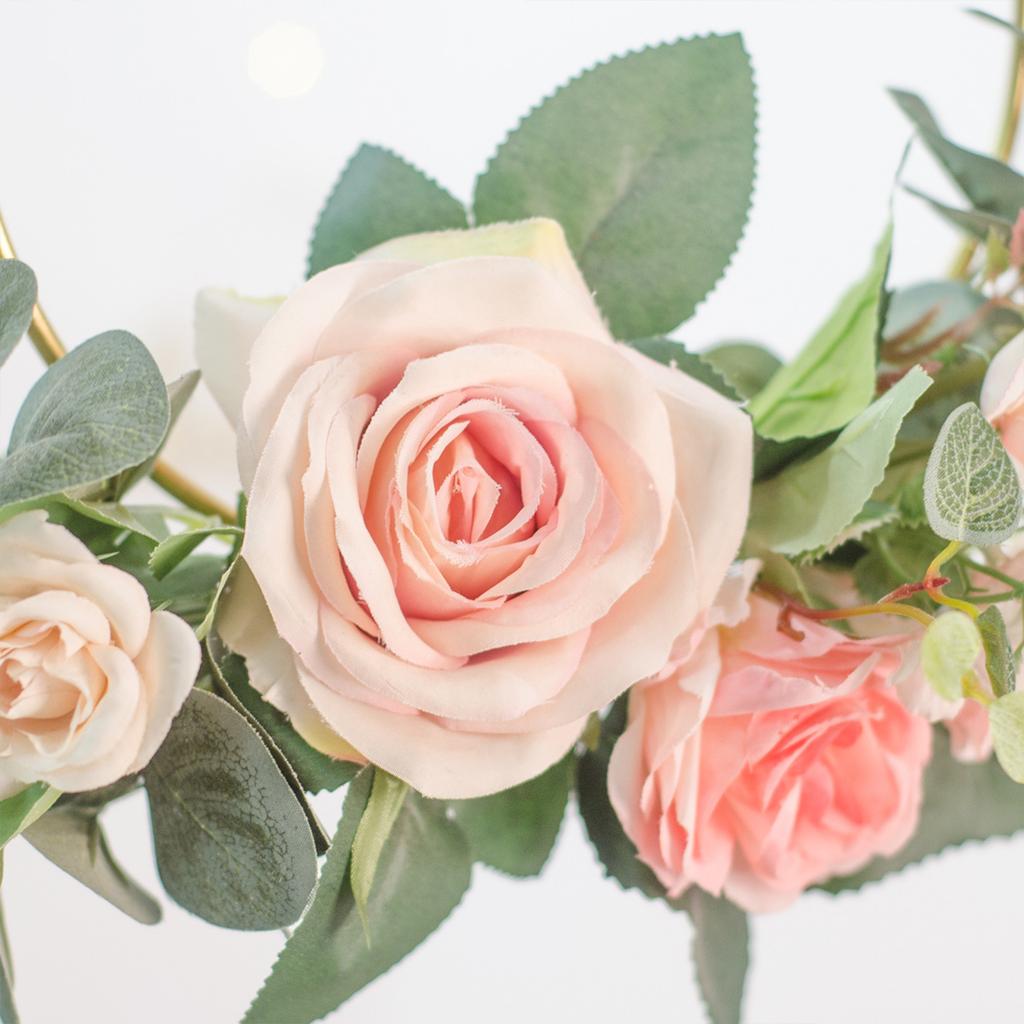 Floral Hoop Wreath Artificial Rose Flower Wreath Metal Geometric Frame Wall Mounted Simulated Wreath Home Wall