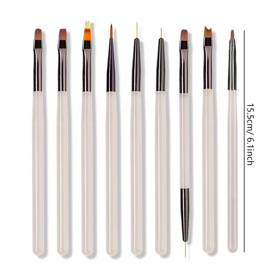 9Pcs UV Gel Acrylic Nail Brush Set, Nail Tips Extension Nail Brushes 3D Carving Manicure Salon Tools
