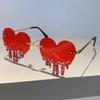 1/2 Pairs Heart Shaped Sunglasses with Rhinestones Women Fashion Rimless Rave Shades Trendy Original Design Sun Glasses