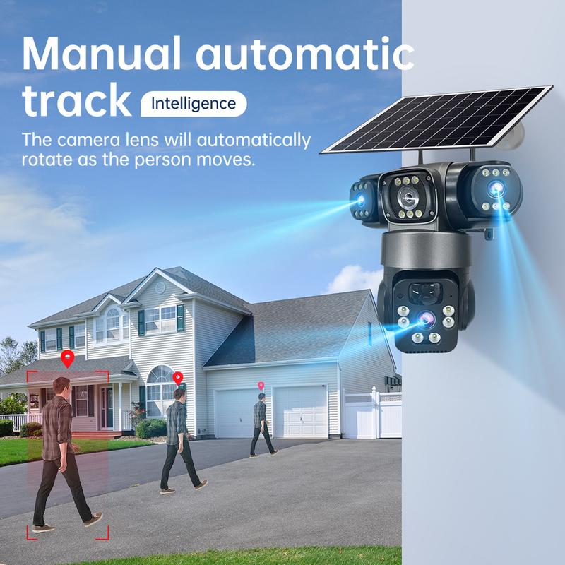 V380 15MP 4G SIM Solar Camera Outdoor Triple Lens Three Screen Two-Way Audio Auto Tracking Security Camera CCTV PTZ Surveillance