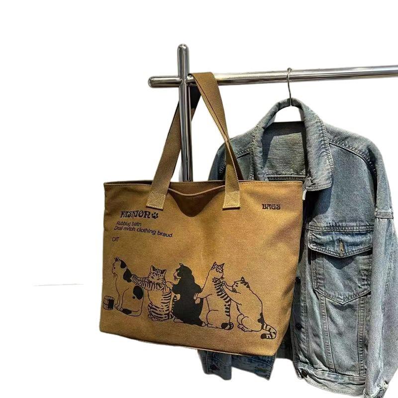 Bolso de Hombro de Lona de Gran Capacidad para Mujer - Moda Otoño e Invierno Bolso Tote Japonés