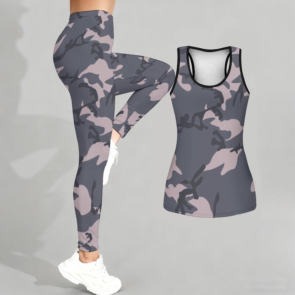 Geometry and Graffiti Pattern Print Yoga Outfit for Women Fashion Workout Leggings Fitness Sports Casual Yoga Set Sports Suit