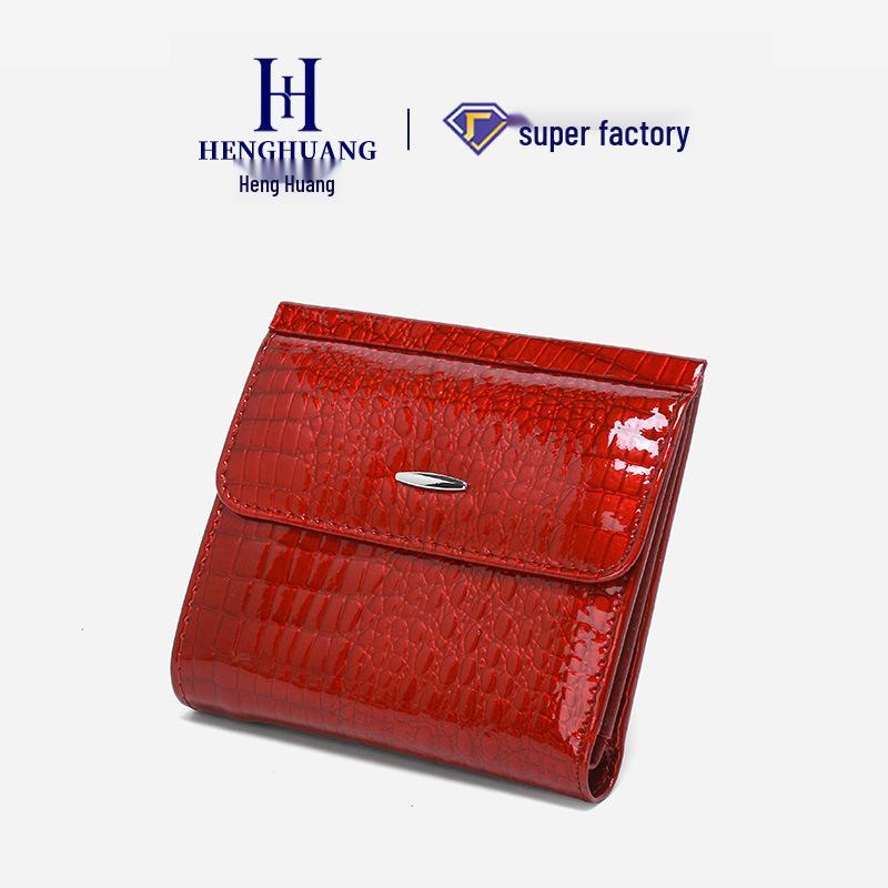 Genuine Leather Women's Short Wallet – Stylish Multi-functional Coin Purse with Magnetic Buckle and Card Holder