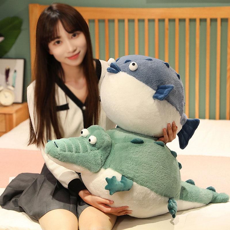 Round And Plump River Puffer Crocodile Plush Toy Sleep Pillow Stuffed Animal Doll