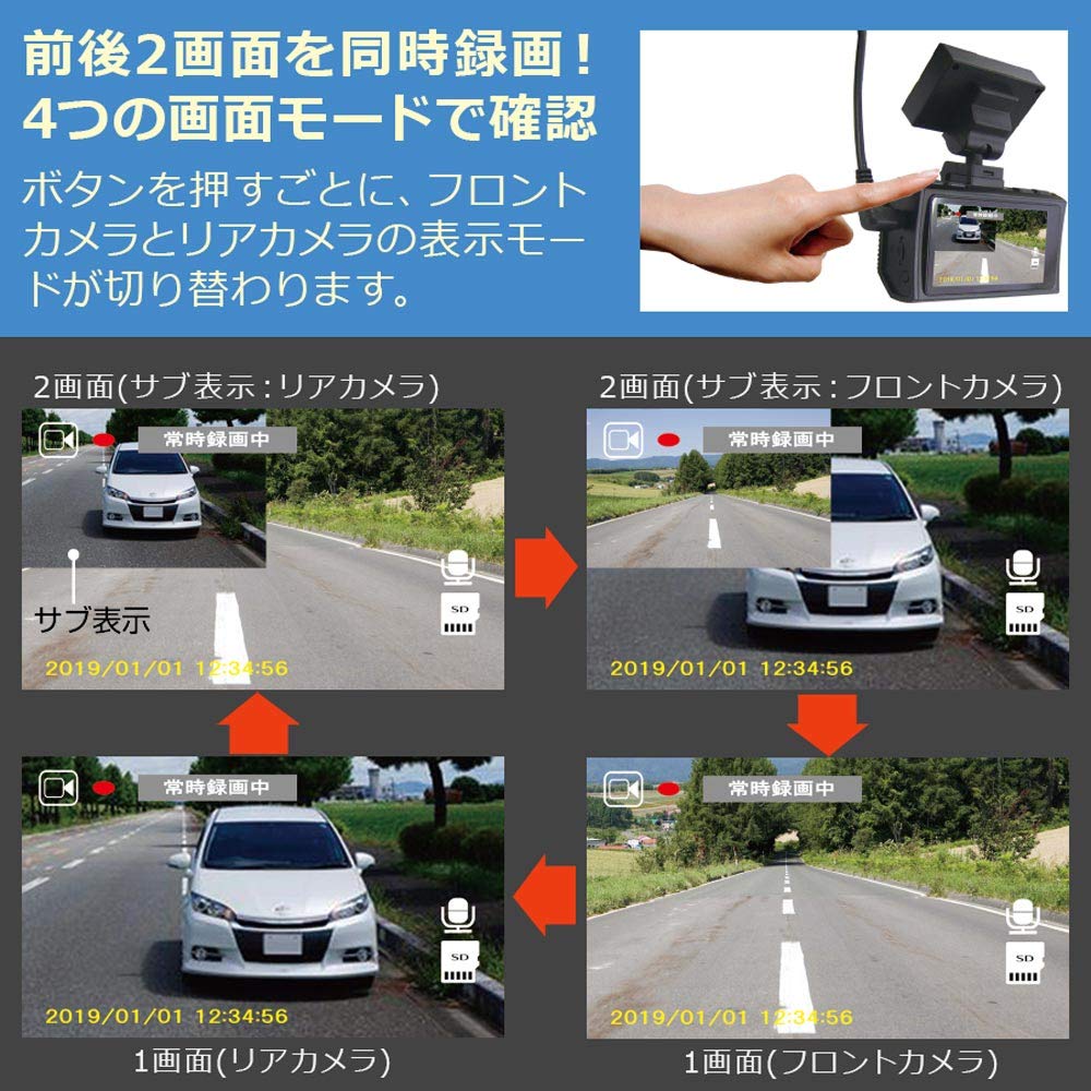 212W Front and Rear Drive Made in 2 Megapixel Front and 1 Megapixel LED Signal WDR Image Includes 16GB microSDHC Compatible with and 10m Rear Camera