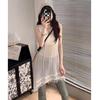 Summer Women Sleeveless Solid Hollow Out Tassel Knitted Sweater Pullover Long Tops