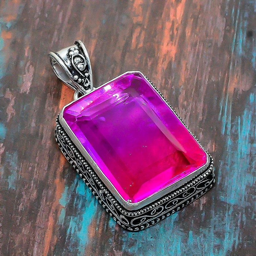Pretty Bi-Color Tourmaline Gemstone Handmade Jewelry 925 Sterling Silver Pendant