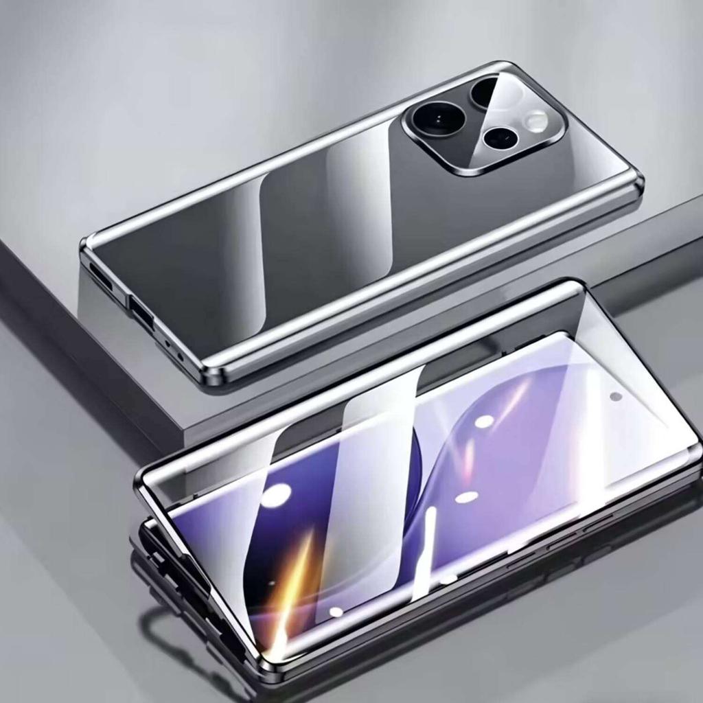 Case for OPPO Reno 15 14 13 Pro F 5G with Double Sided Tempered-Glass & Metal Frame Phone Bumpers Full Lens Protection Cover