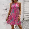 Vestido de Verão com Estampa Sem Mangas com Alça e Sexy para Férias Femininas