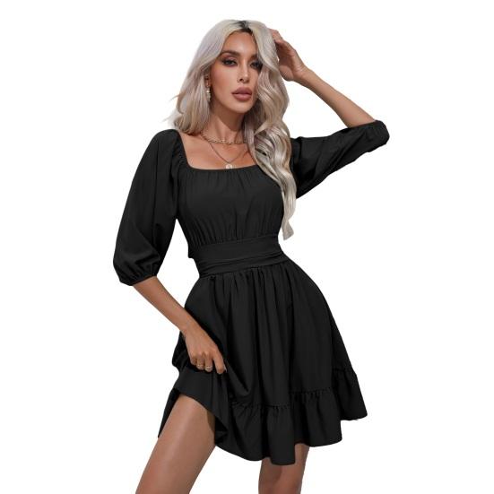 Square Neck Summer Dresses for Women Tie Back Half Puff Sleeve