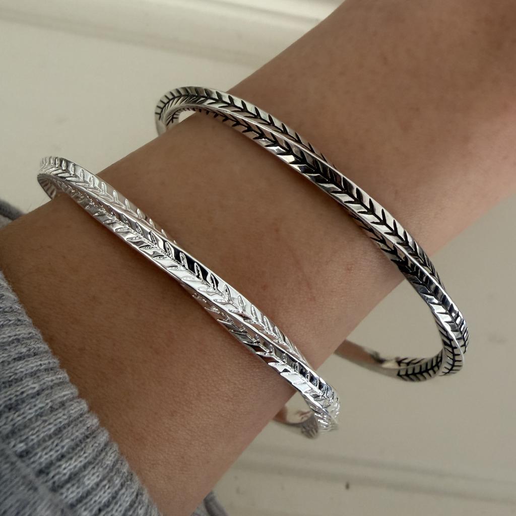 100% Solid 925 Sterling Silver Retro Bracelet for Women Men Vintage Handmade Narrow Leaf Pattern Simple Bracelet Birthday Gift