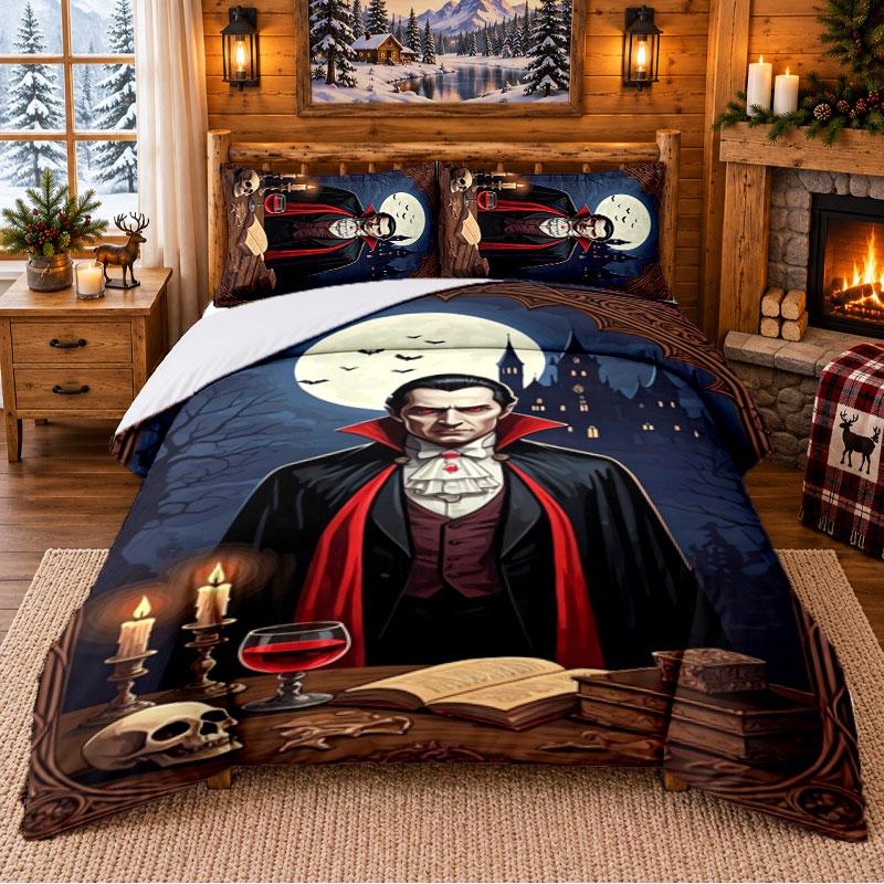 Dracula Pattern Bedding 3Pcs Set Bed Sheet And Pillowcases For Indoor Bedroom