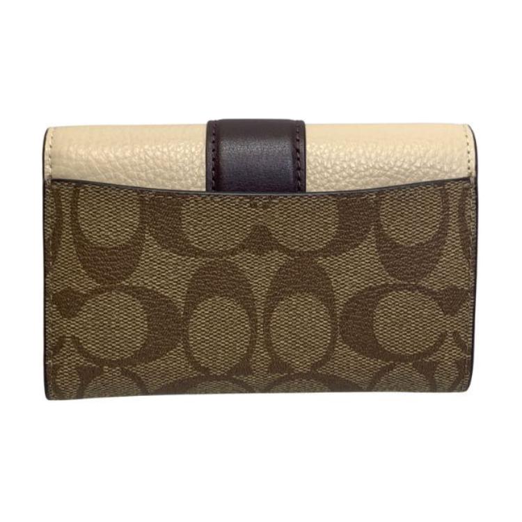 New COACH Grace Canvas With Leather Clutch Wallet Mini Women's Light Khaki & Chalk CC060-IMOTV
