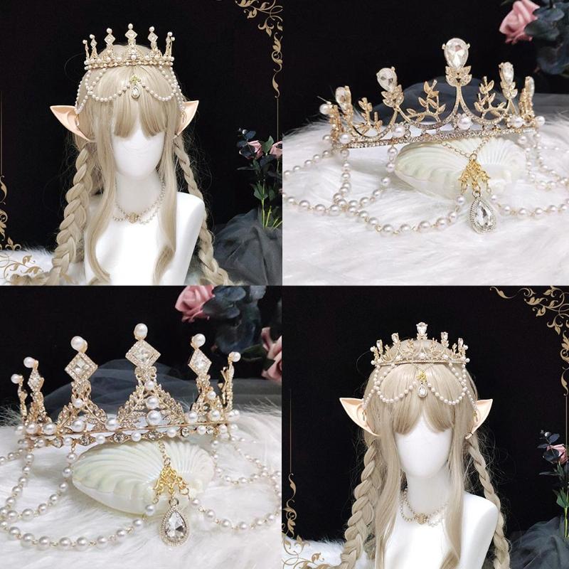 Baroque Gold Wedding Crown Pearl Bride Tiara Leaves Crown and Tiara Crystal Bridal Headpieces for Women and Young Girls