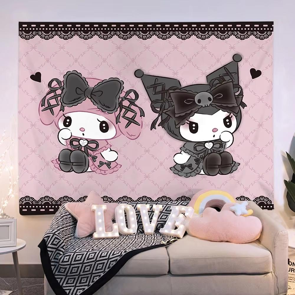 Tapiz Bohemio Kuromi Decoración de Personajes Sanrio para Sala de Estar y Dormitorio Tela de Fondo Animada