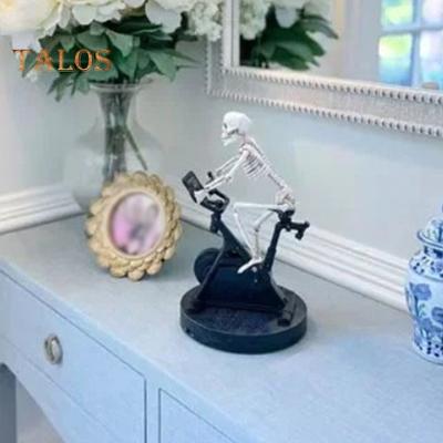 Exercise Bike Animatronic Skeleton Figurine Halloween Resin Cycling Fitness Bike Skull Statue Sculpture Home Office Desktop Decoration Ornament