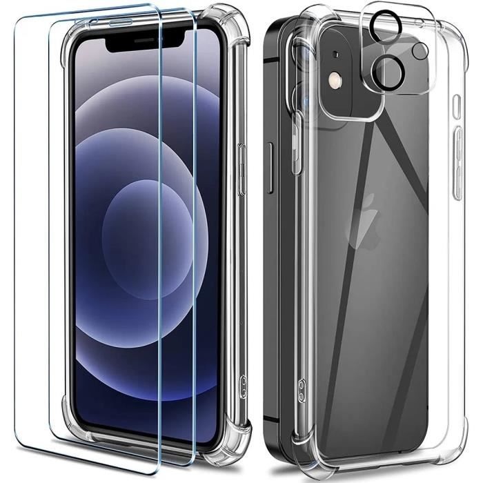 Coque de protection - Diweistore - iPhone 12 - TPU souple - Verre trempé - 2 Pack protection écran et caméra
