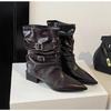 New Retro Style Women Knee High Boots Fashion Belt Buckle Shoes Autumn Winter Wedges Heel Women'S Knight Long Boot  Mujer