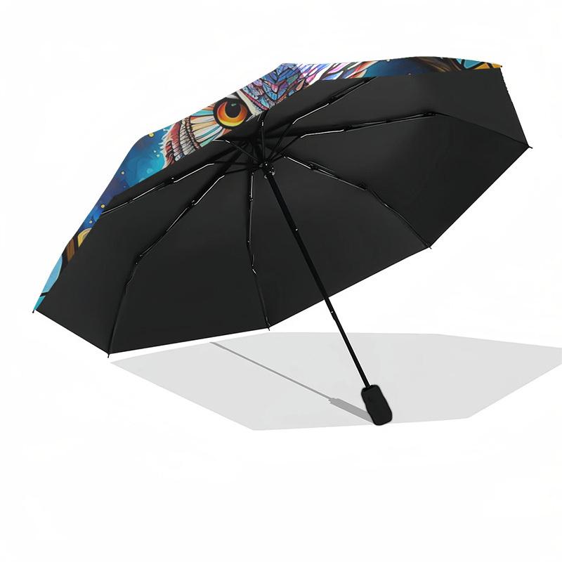 1pc Stained Glass Owl Design Automatic Opening Folding Umbrella with 8-Bone Iron Frame, Suitable for Fans, Travel, Daily Use, and Gift Giving.SS057