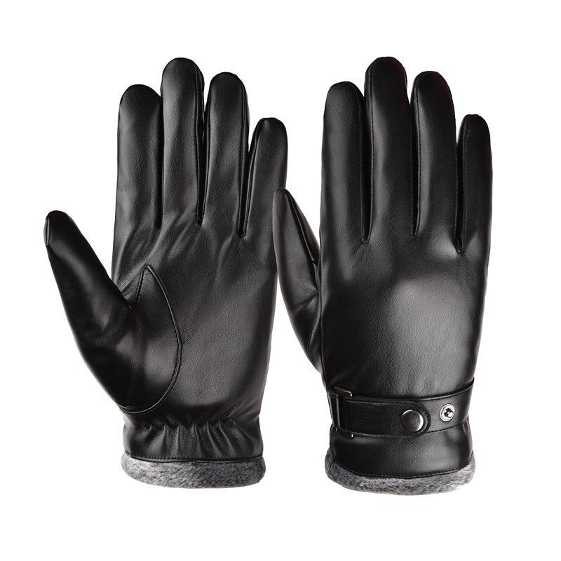 Men's Winter PU Gloves Touch Screen Driving Riding Thickened Cotton Gloves
