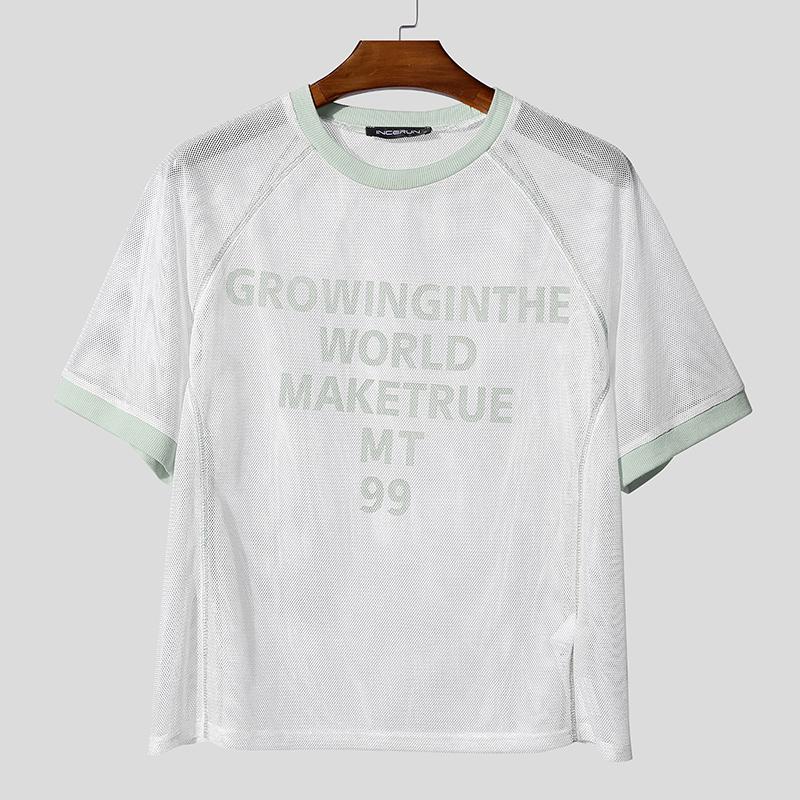 

INCERUN Summer Men O Neck Short Sleeve Mesh See Through Stitching T-shirts Tops 2XL зелёный