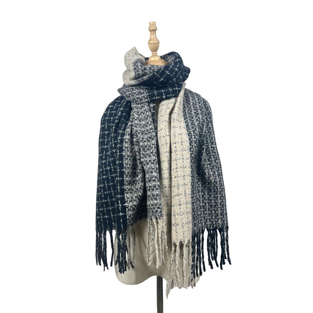 Winter Color Blocked Scarf women's Imitation Cashmere Fashion Versatile Shawl Warm Thicken Lengthened Tassel Scarf 4w975