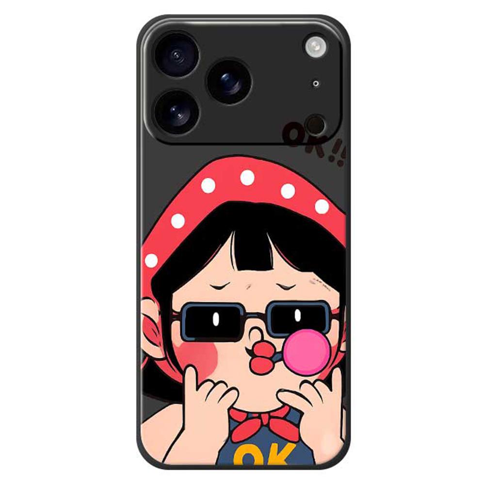 

For iPhone 17 Pro Case Cute Kid Pattern Printing Straight Edge TPU Phone Back Cover Black