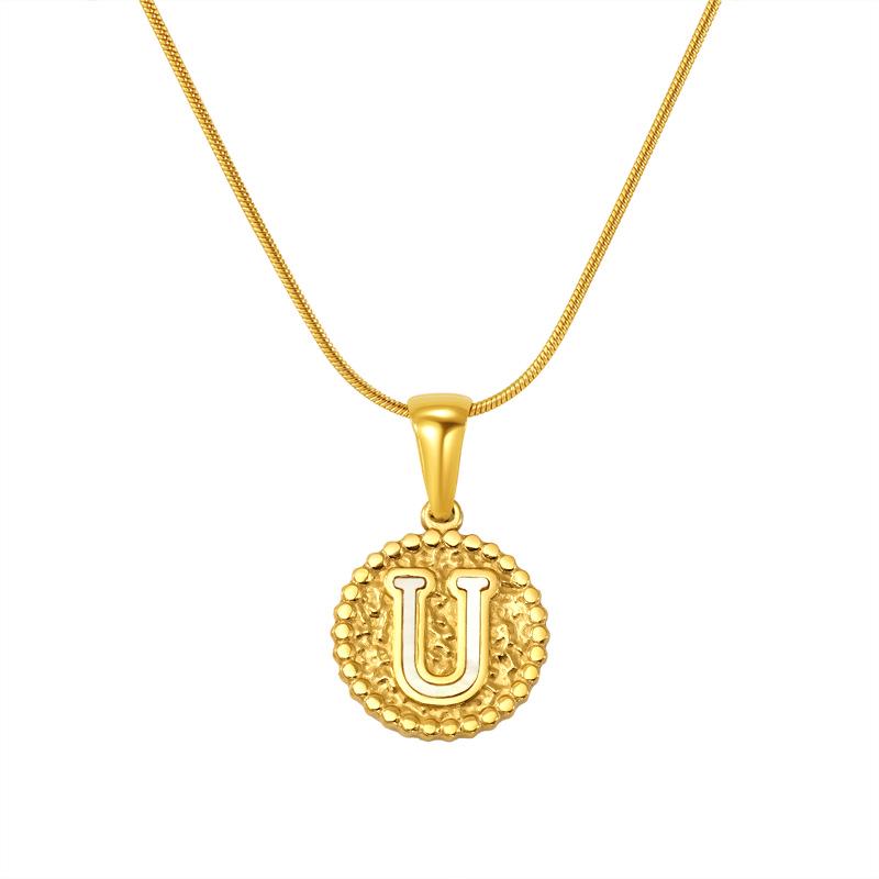 European and American Stainless Steel Letter Necklace for Women - Versatile Titanium Steel Hammered Pendant Jewelry Fashion