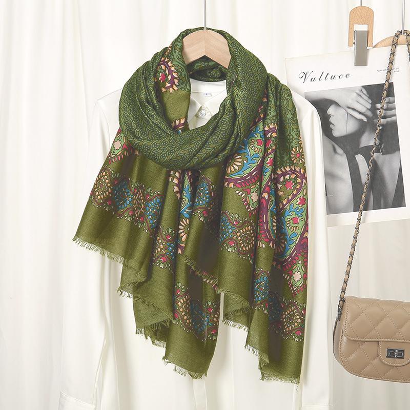 Winter Aztec Paisley Floral Fringe Viscose Shawl Scarf Lady High Quality Wrap Pashmina Stole Bufandas Muslim Hijab 180*90Cm