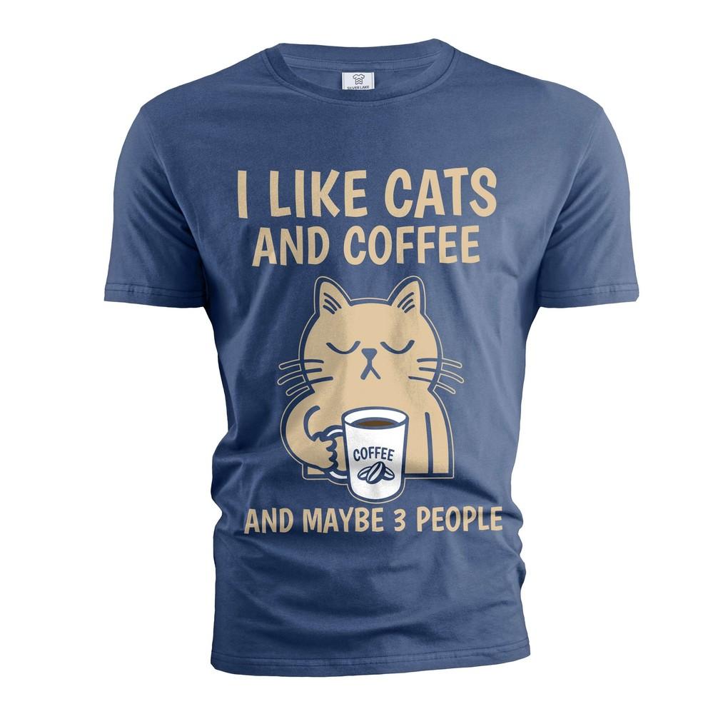 

Funny Coffee and Cats T-shirt I like cats coffee Shirt Funny Saying Shirt 4XL