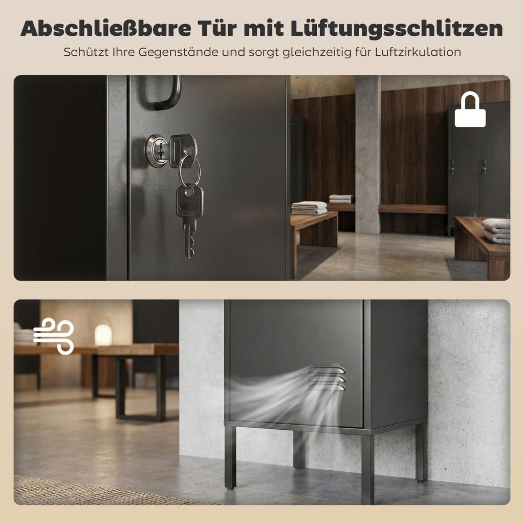 Metal Locker With Lockable Door And Clothes Rail Single Steel Locker For Home Or Office Black