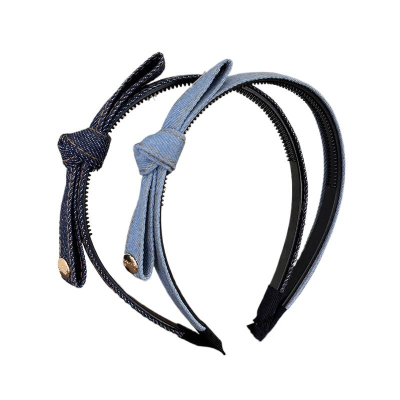 

2 шт. Милая повязка на голову с джинсовым бантом хорошего качества для женщин и девочек, зубчатая, противоскользящая, резинки для волос, милая повязка на голову, корейские аксессуары для волос