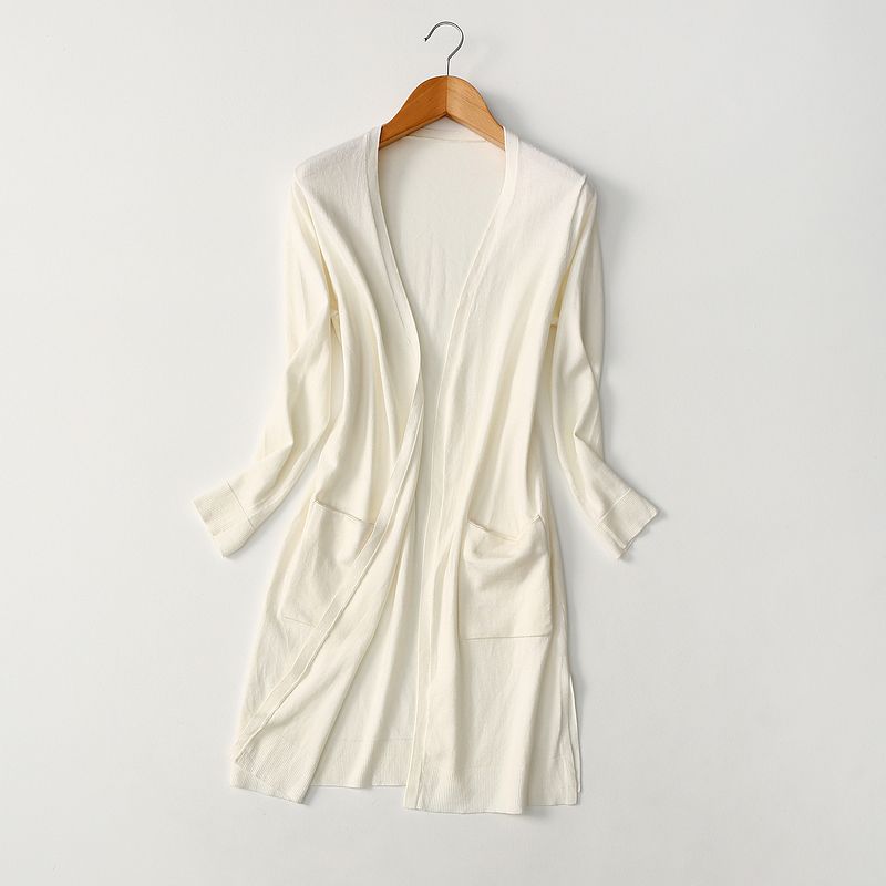 Export Export Women's Shawl Double Pocket Knitting Cardigan French Lazy Style Mid Length Long Length Drape No Pilling