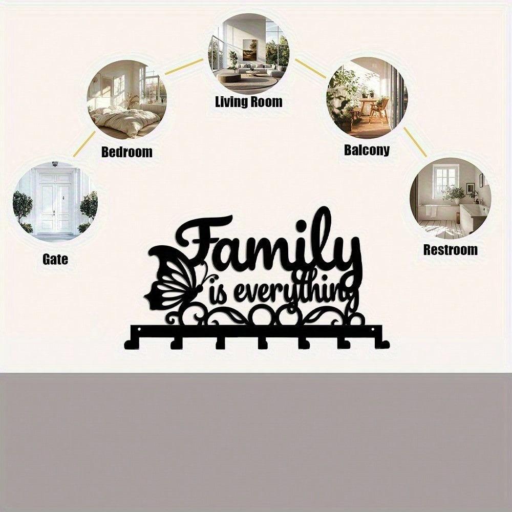 Family First Key Hook Set 7 Hooks Wall Mounted Organizer for Hallway Entryway