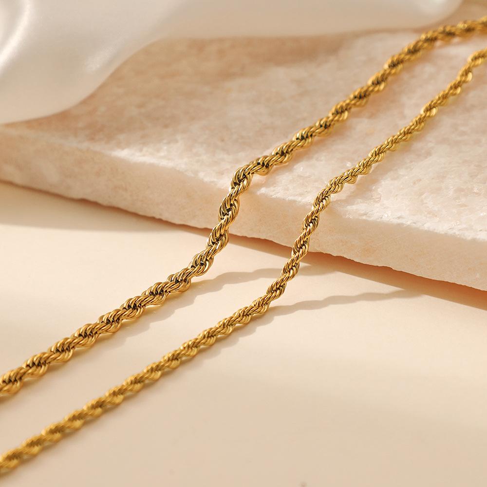 European and American fashion new 1mm/1mm twist chain necklace women, simple stainless steel necklace neck chain jewelry