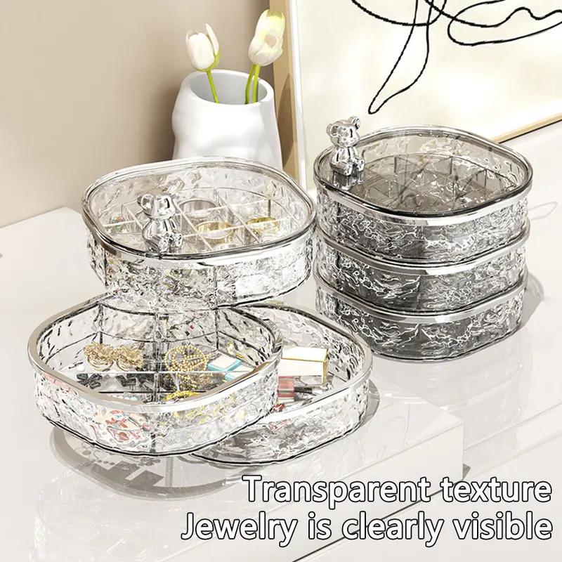 1pc Rotating Jewelry Box, Transparent Tape Partition High-end Exquisite, Earrings, Hair Clips, Ring Sorting