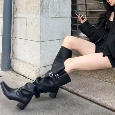 Autumn and Winter New But Knee Pointed Knight Boots Comfortable Thick Heel High Boots Fashionable Versatile Sleeve Long Boots