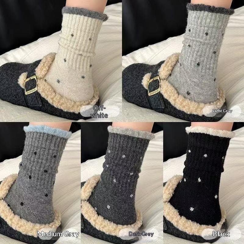 1 Pairs Autumn Edge Socks Women'S Spring Autumn Mid-Calf Cute Polka Dots Socks Student Socks Women'S Socks