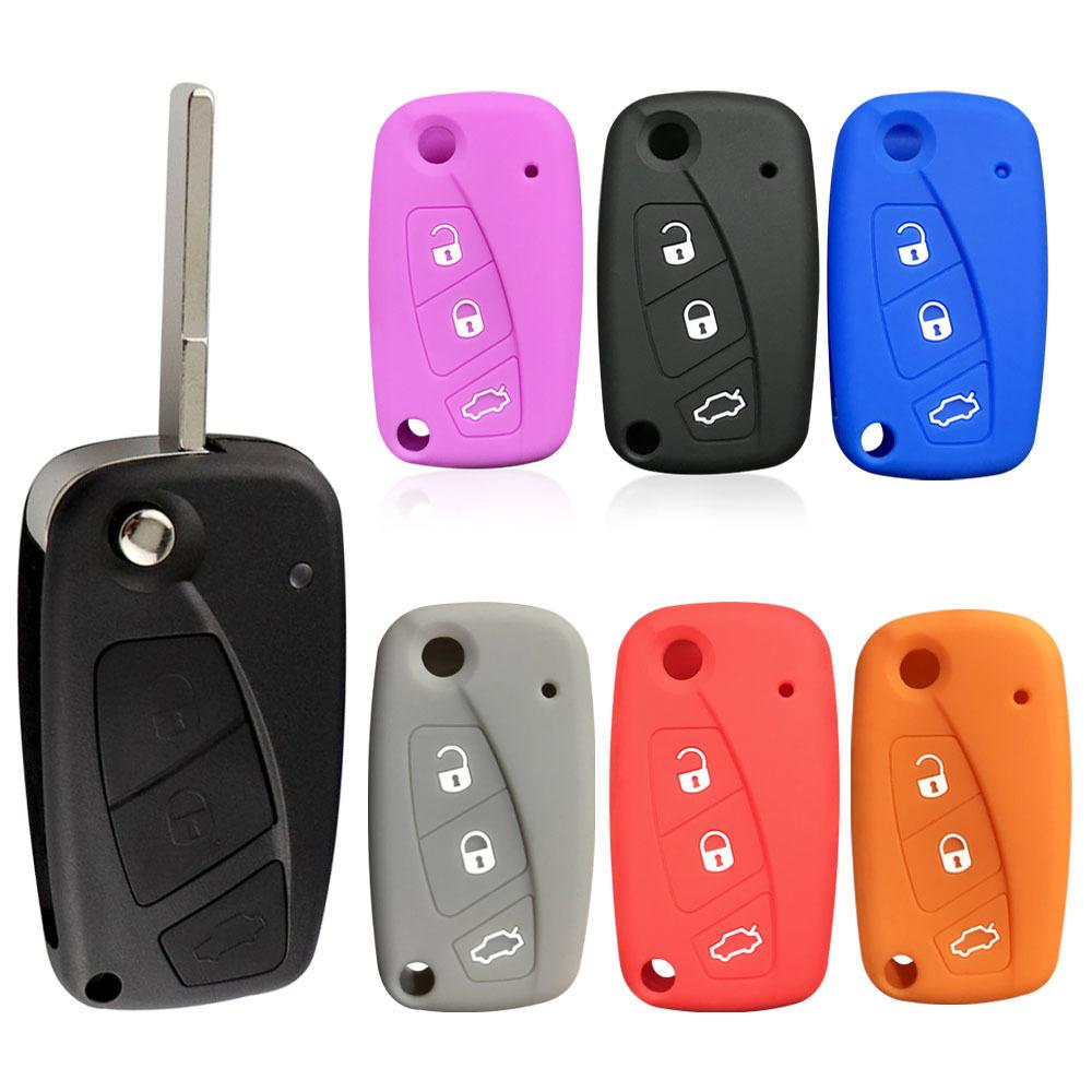 Soft Silicone Key Holder Cover For Fiat Grande Punto Panda Lancia Stilo Bravo 500 Ducato 3Buttons Filp Folding Car Accessories
