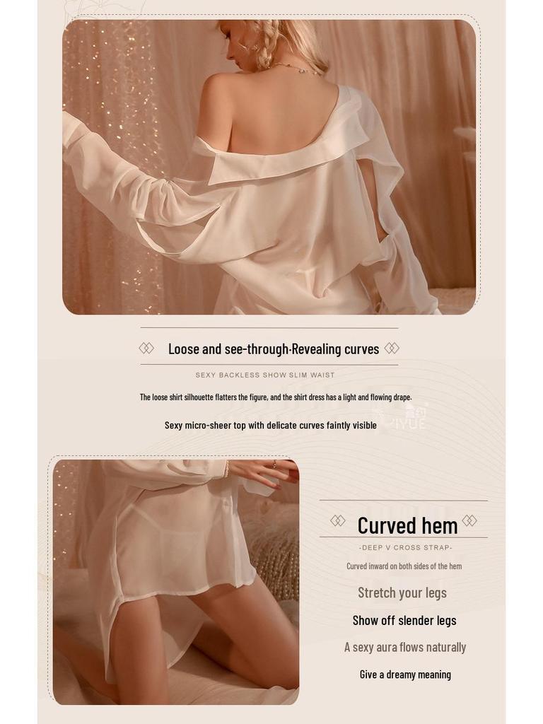 Yi Yue Sheer Lingerie Boyfriend Shirt Nightwear Set 8606