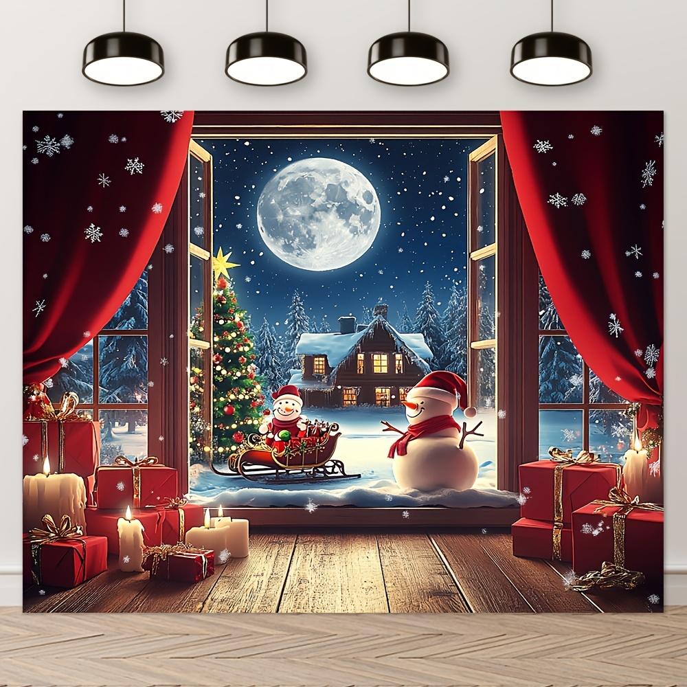 Christmas Winter Wonderland Tapestry, Santa Claus and Moonlit Snow Scene Wall Hanging for Living Room Bedroom Holiday Decor