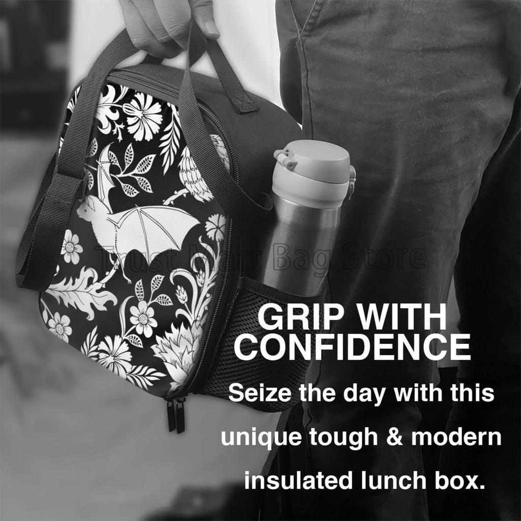 Halloween Bats Goth Insulated Lunch Bag Thermal Meal Tote with Adjustable Strap Reusable Cooler Bento Bag for Travel Work Picnic