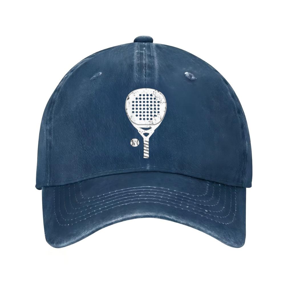 Padel Racket and Ball Graphic Baseball Cap Distressed Polyester Casual Adjustable Snapback Hat Sport Headwear