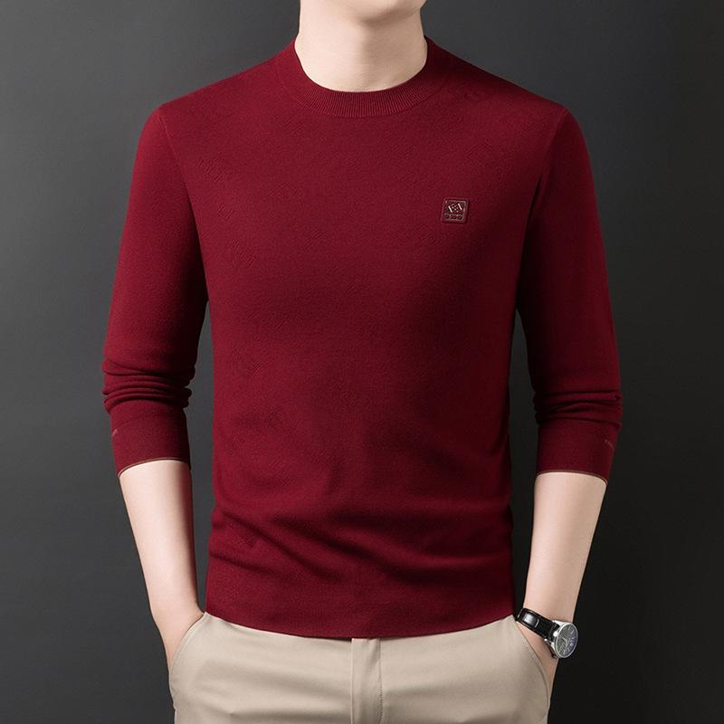 2025 Men's Fashion High-End Jacquard Knit Sweater – Skin-Friendly & Warm Autumn/Winter Base Shirt