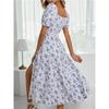 Floral Backless Slim Fit Dresses Strapless Puff Sleeve Suspender Dress Split Pleated Lace Up Vintage Summer Women Clothing
