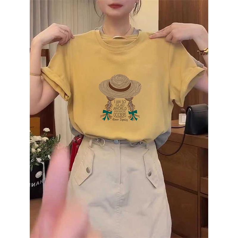 2026 Women's Korean Style Yellow Cotton Short Sleeve T-shirt - Versatile Spring/Summer Base Layer