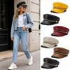 Solid Color Newsboy Cap PU Leather Flat Top Cap Fashion Baker Boy Cap  Casual Street Wear