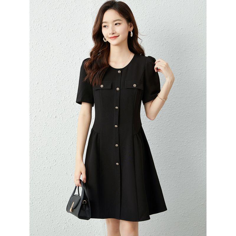 

Age-Reducing Fancy Summer Simplicity round Neck Black Dress Black XL