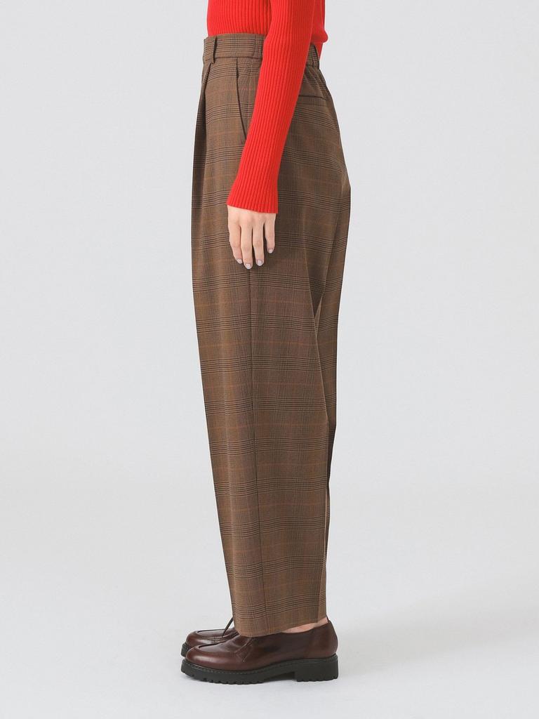 Ray Beams Women's Check Tuck Pants, Brown 1
